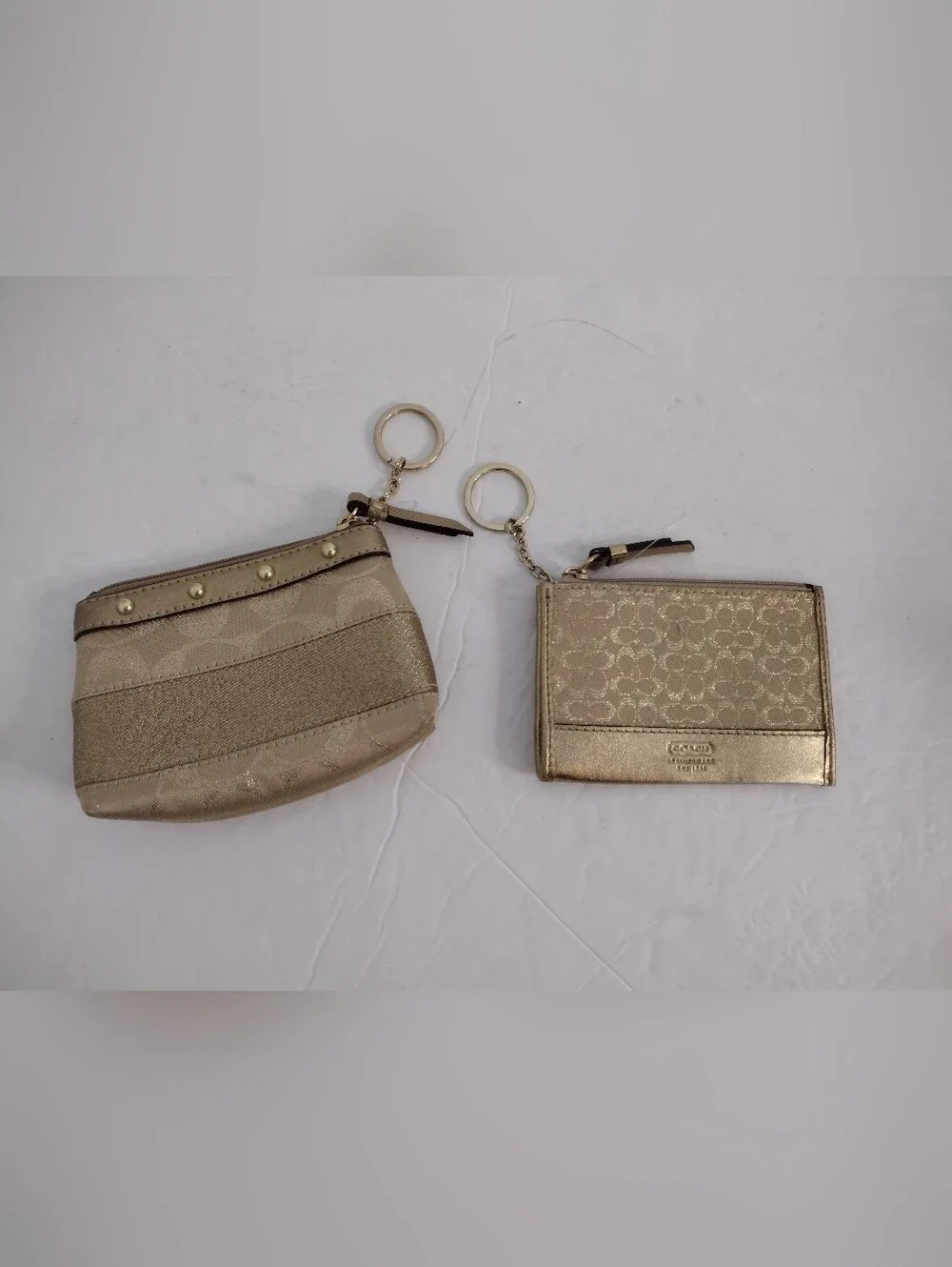 Vintage Y2K Coach Metallic Gold Wallet Lot Of 2 Key Ring Wallet Set Mcbling - Picture 7 of 7